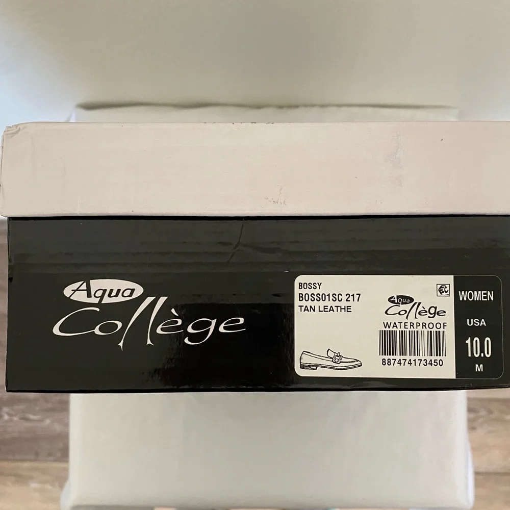 Aqua College Tan Leather Bossy Waterproof Loafers Size 10 NWT - Picture 3 of 9